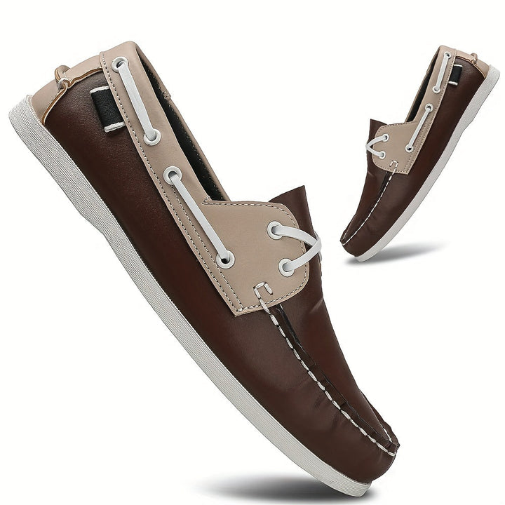 Herren Bootschoenen | Veganes Leder | Slip-On | Einfarbig | Robust | Grip-Braun & Beige-40-Luzern Mode