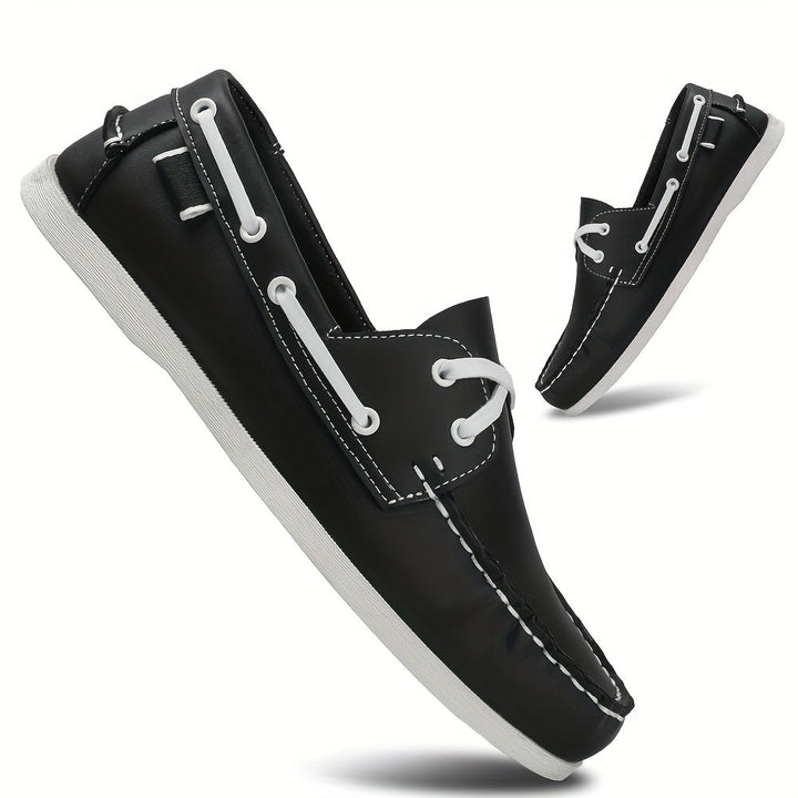 Herren Bootschoenen | Veganes Leder | Slip-On | Einfarbig | Robust | Grip-Schwarz-40-Luzern Mode