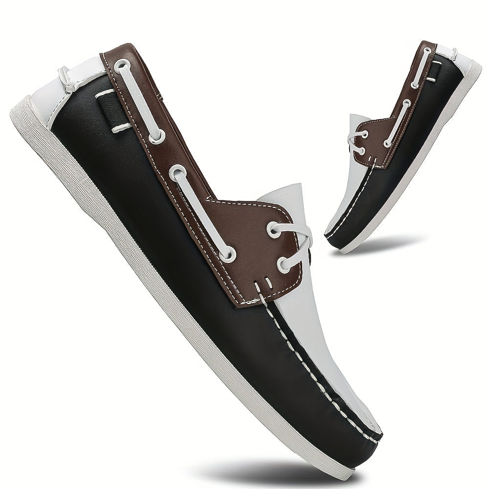 Herren Bootschoenen | Veganes Leder | Slip-On | Einfarbig | Robust | Grip-Weiß & Schwarz-40-Luzern Mode