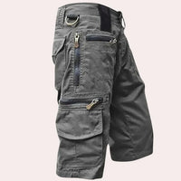 Herren-Cargo-Shorts | Locker | Knielang | Robust | Einfarbig | Taschen-Grau-XS-Luzern Mode