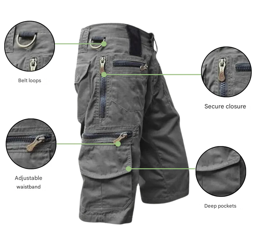 Herren Cargo-Shorts | Reißverschluss | Taschen | Robust | Einheitlich | Reguläre Passform-Luzern Mode