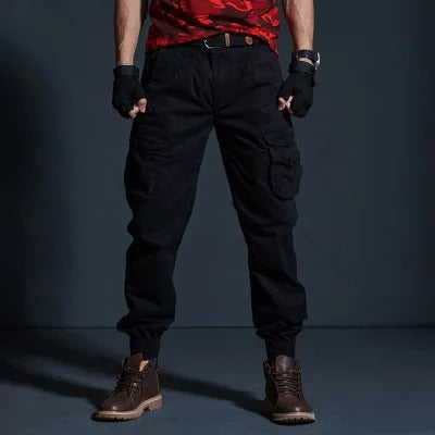 Herren Cargohose mit Taschen - Bequeme Outdoor-Hose-Schwarz-S-Luzern Mode