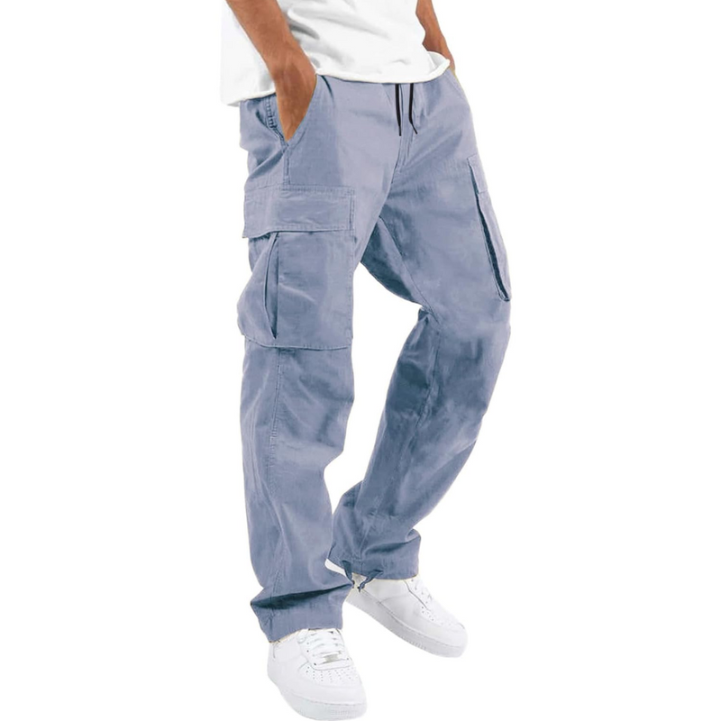 Herren Cargohose mit Taschen - Bequeme Freizeithose-Hellgrau-S-Luzern Mode
