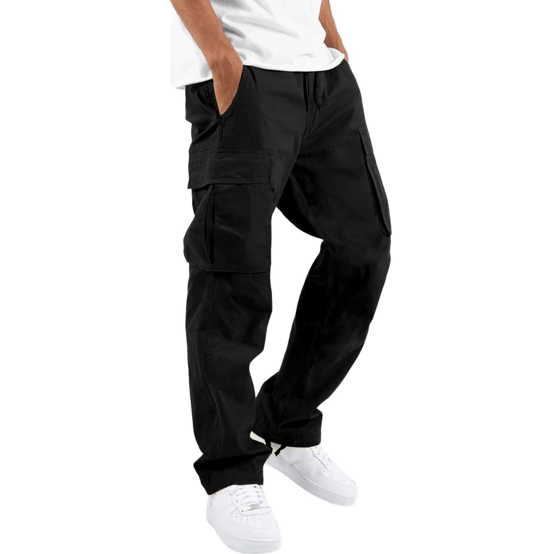 Herren Cargohose mit Taschen - Bequeme Freizeithose-Schwarz-S-Luzern Mode