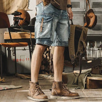 Herren Denim Cargo Shorts | Retro Look | Motorradstil | Sommer | Robust | Trendy-Luzern Mode