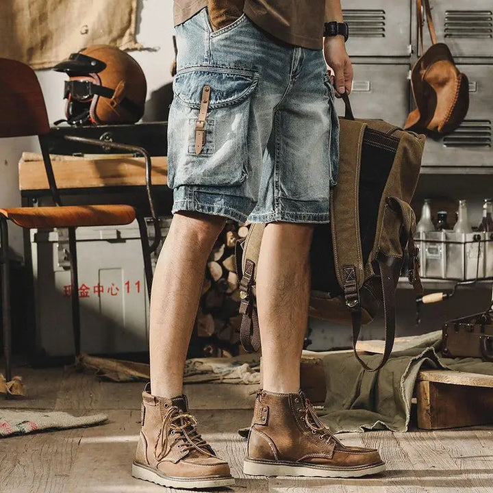 Herren Denim Cargo Shorts | Retro Look | Motorradstil | Sommer | Robust | Trendy-Luzern Mode