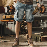 Herren Denim Cargo Shorts | Retro Look | Motorradstil | Sommer | Robust | Trendy-Luzern Mode