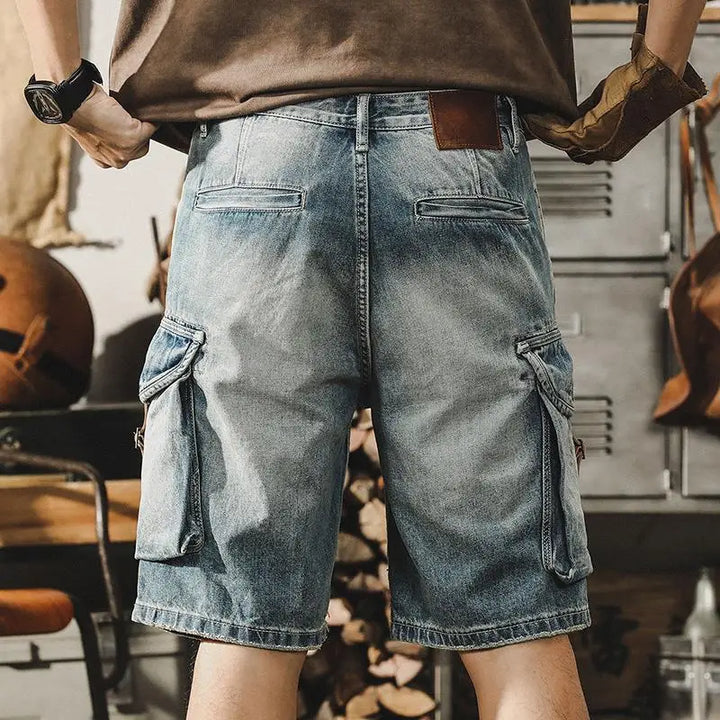 Herren Denim Cargo Shorts | Retro Look | Motorradstil | Sommer | Robust | Trendy-Luzern Mode