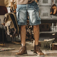 Herren Denim Cargo Shorts | Retro Look | Motorradstil | Sommer | Robust | Trendy-Luzern Mode