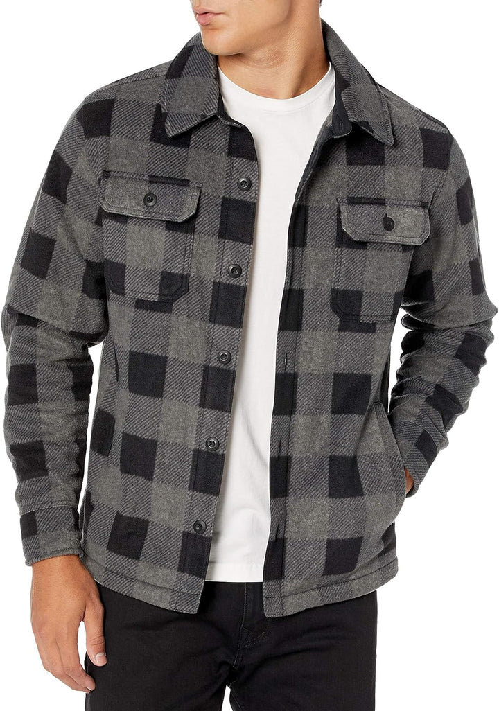 Herren Flanellhemd kariert mit Knopfleiste und Taschen-Schwarz/Grau-S-Luzern Mode
