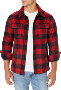 Herren Flanellhemd kariert mit Knopfleiste und Taschen-Schwarz/Rot-S-Luzern Mode