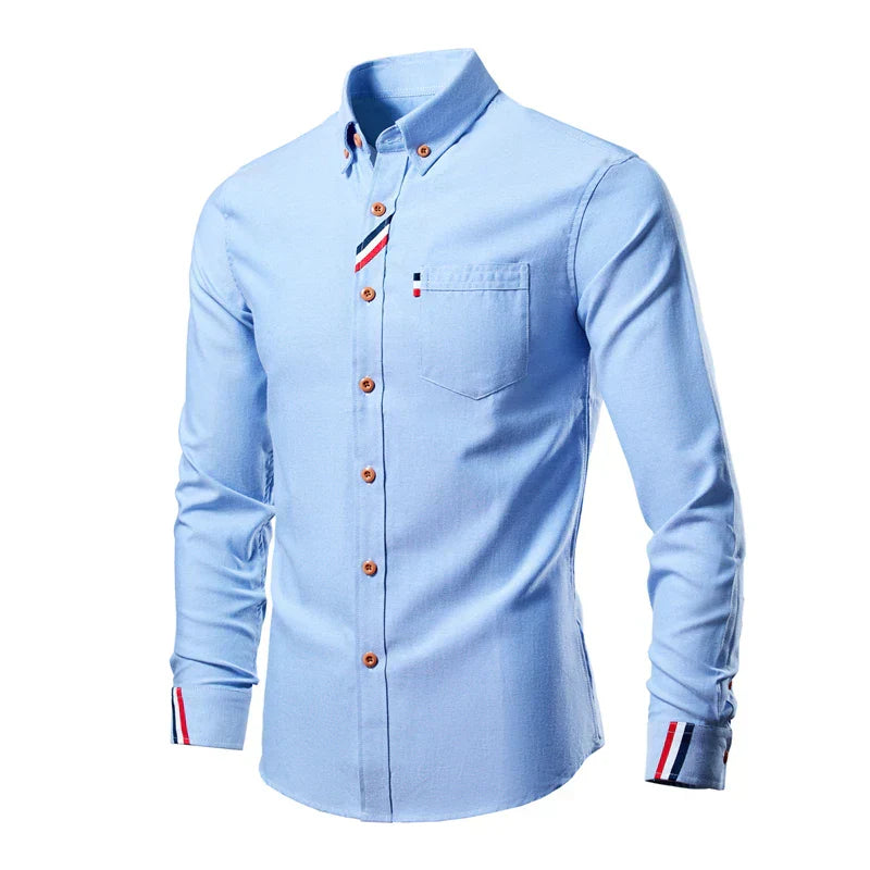 Herren Langarmhemd mit Streifenmuster und Knopfleiste-Blau-S-Luzern Mode