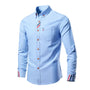 Herren Langarmhemd mit Streifenmuster und Knopfleiste-Blau-S-Luzern Mode