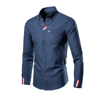 Herren Langarmhemd mit Streifenmuster und Knopfleiste-Marineblau-S-Luzern Mode
