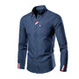 Herren Langarmhemd mit Streifenmuster und Knopfleiste-Marineblau-S-Luzern Mode
