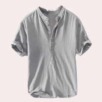 Herren Leinenhemd mit Stehkragen - Sommermode 2023-Grau-S-Luzern Mode