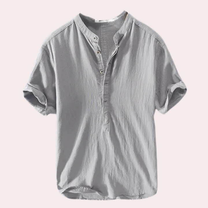 Herren Leinenhemd mit Stehkragen - Sommermode 2023-Grau-S-Luzern Mode