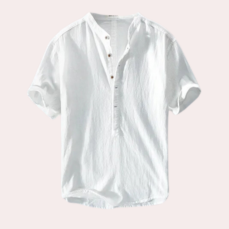 Herren Leinenhemd mit Stehkragen - Sommermode 2023-Weiß-S-Luzern Mode