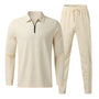 Herren Bekleidungset | 2-teilig | Hose | Shirt | Lange Ärmel | Einfarbig-Beige-S-Luzern Mode
