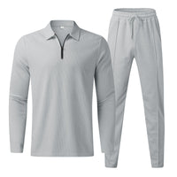 Herren Bekleidungset | 2-teilig | Hose | Shirt | Lange Ärmel | Einfarbig-Grau-S-Luzern Mode