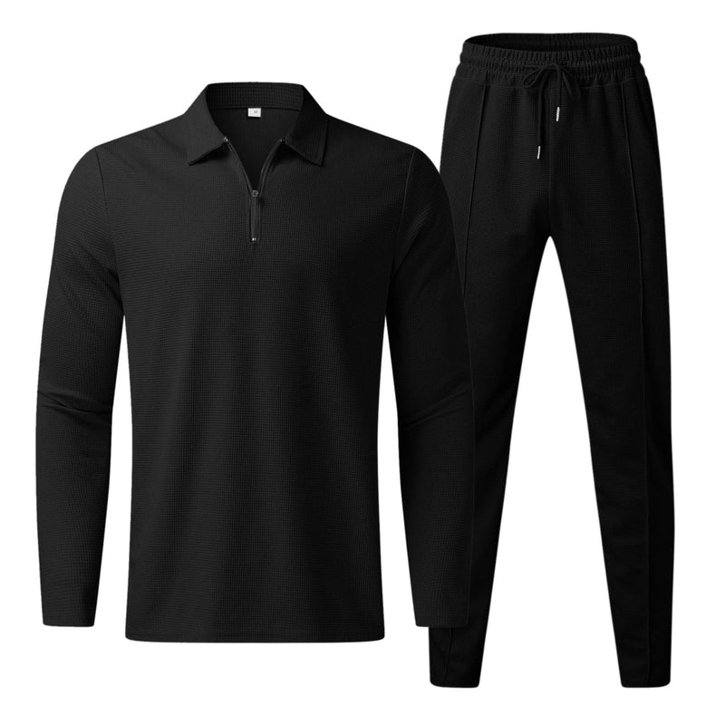 Herren Bekleidungset | 2-teilig | Hose | Shirt | Lange Ärmel | Einfarbig-Schwarz-S-Luzern Mode