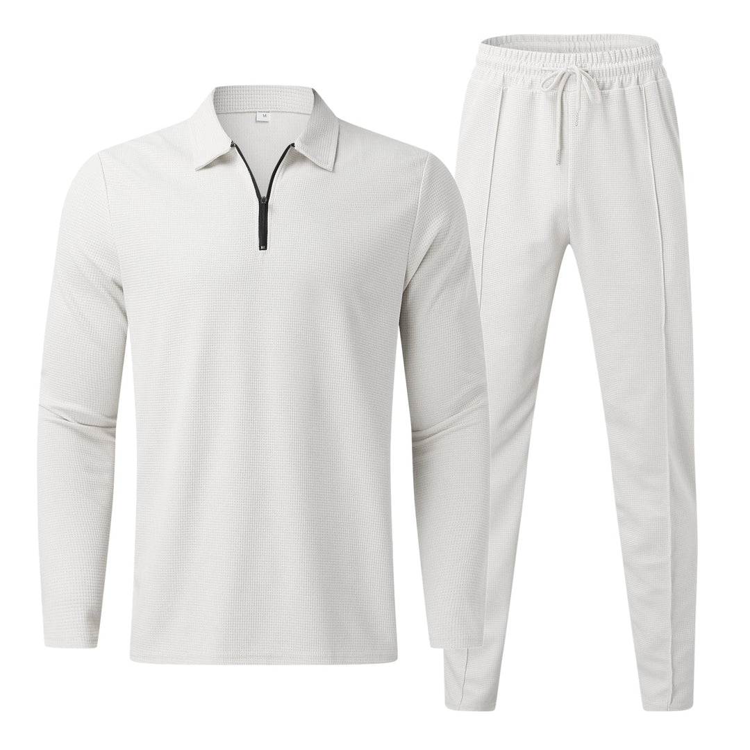 Herren Bekleidungset | 2-teilig | Hose | Shirt | Lange Ärmel | Einfarbig-Weiß-S-Luzern Mode