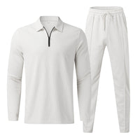 Herren Bekleidungset | 2-teilig | Hose | Shirt | Lange Ärmel | Einfarbig-Weiß-S-Luzern Mode