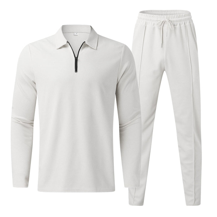 Herren Bekleidungset | 2-teilig | Hose | Shirt | Lange Ärmel | Einfarbig-Weiß-S-Luzern Mode