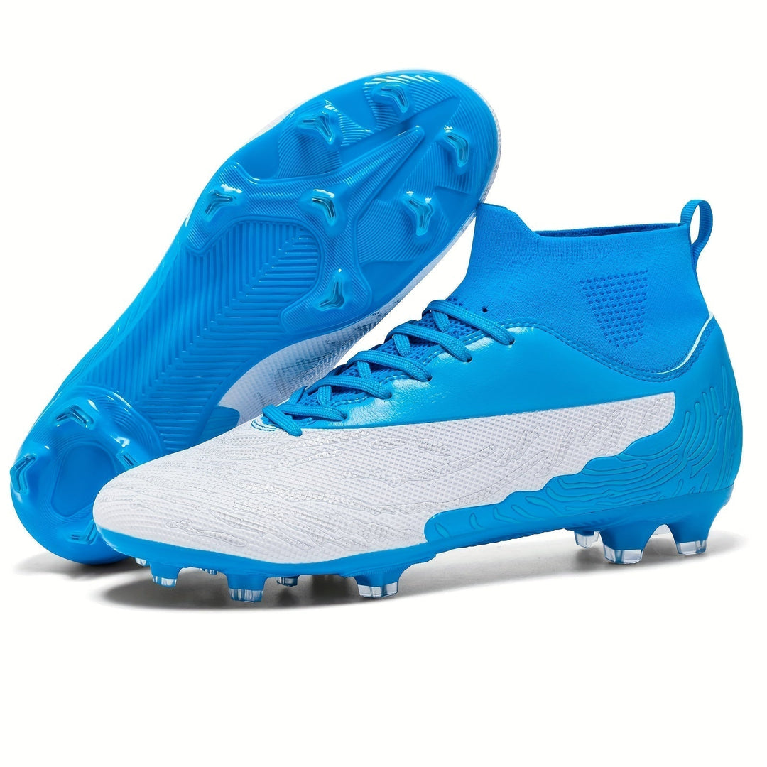 Herren Fußballschuhe | Hohe Knöchel | Grip | Schnürung | Noppen-Blau Weiß-39-Luzern Mode