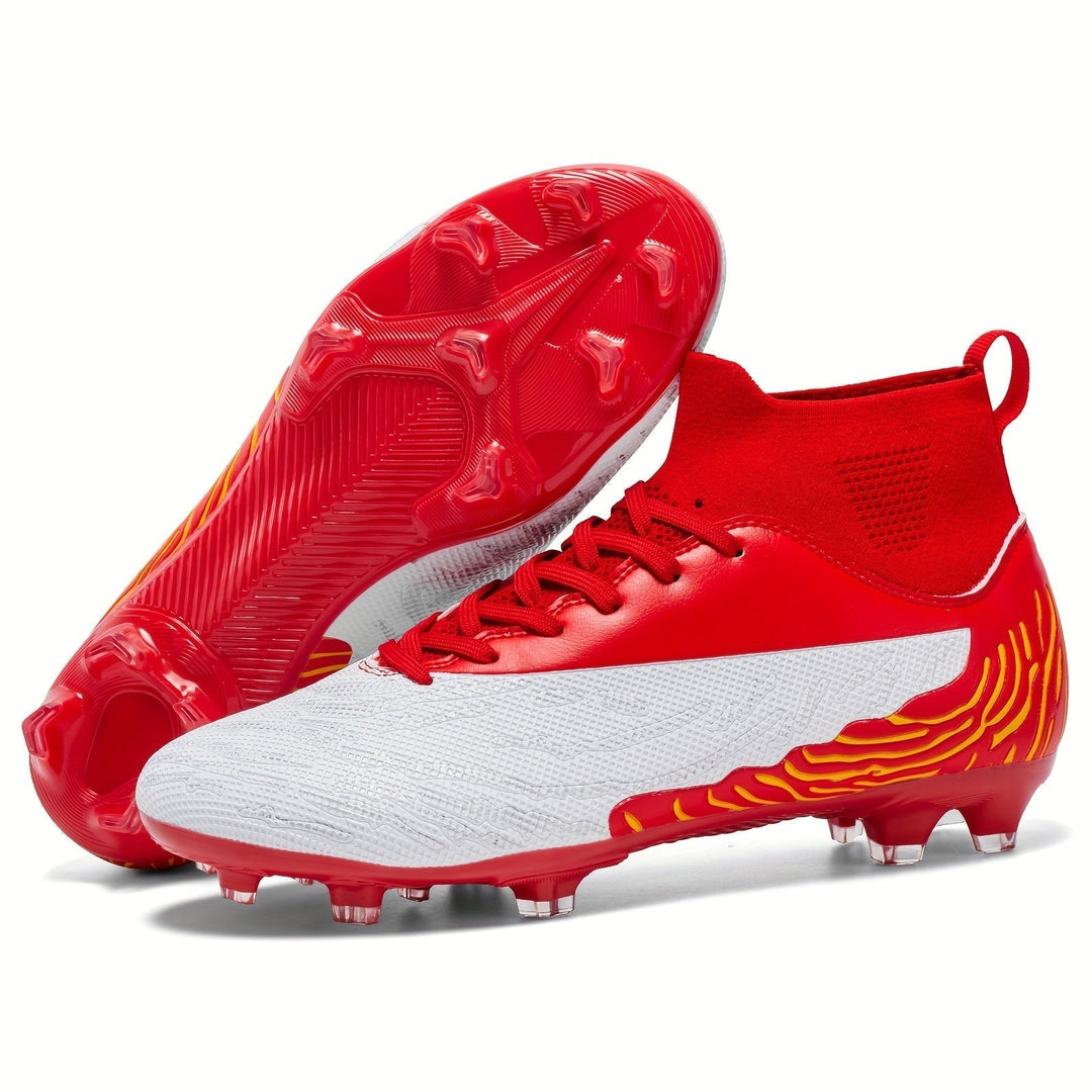 Herren Fußballschuhe | Hohe Knöchel | Grip | Schnürung | Noppen-Rot Weiß-39-Luzern Mode