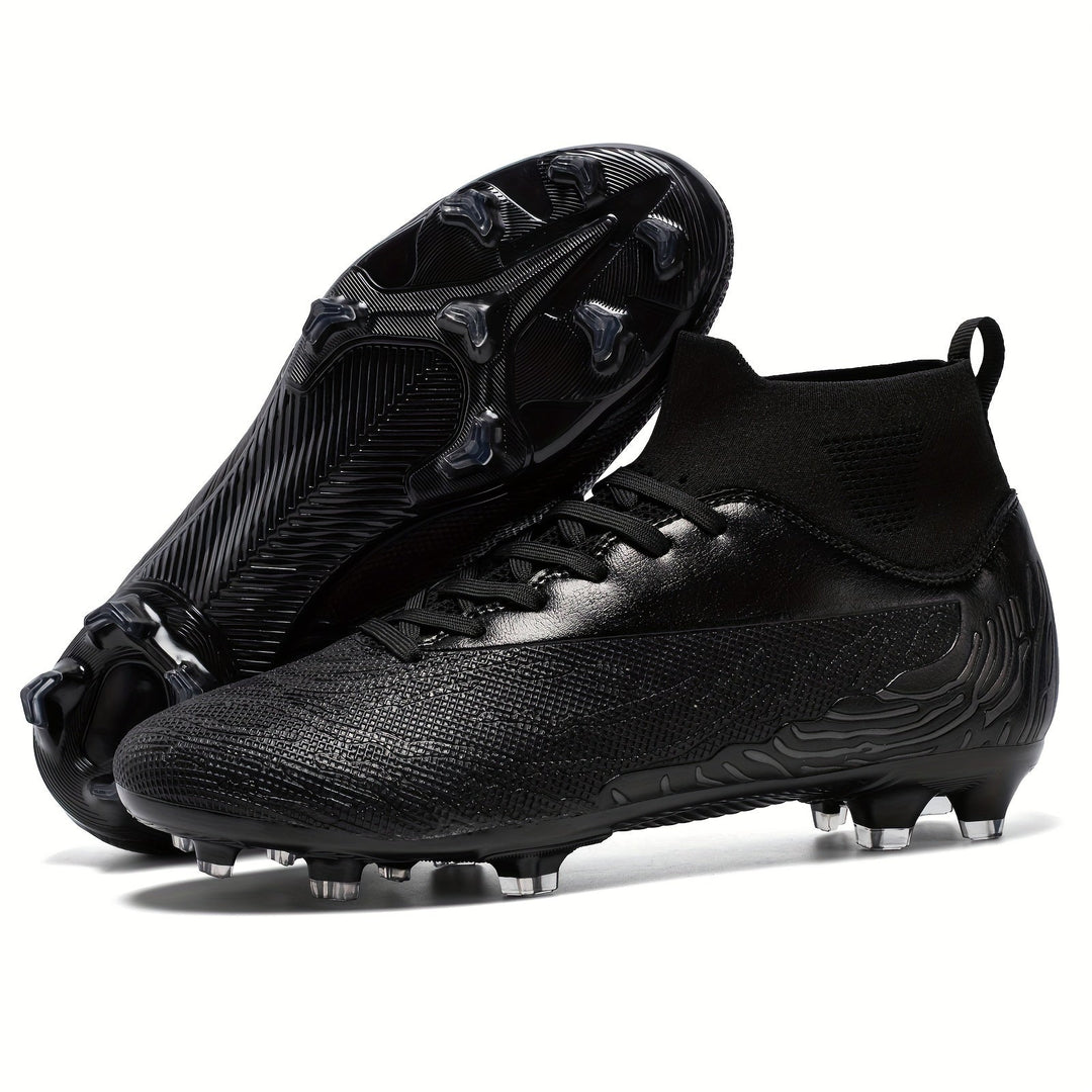 Herren Fußballschuhe | Hohe Knöchel | Grip | Schnürung | Noppen-Schwarz-39-Luzern Mode
