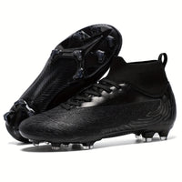 Herren Fußballschuhe | Hohe Knöchel | Grip | Schnürung | Noppen-Schwarz-39-Luzern Mode