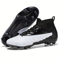 Herren Fußballschuhe | Hohe Knöchel | Grip | Schnürung | Noppen-Schwarz Weiß-39-Luzern Mode