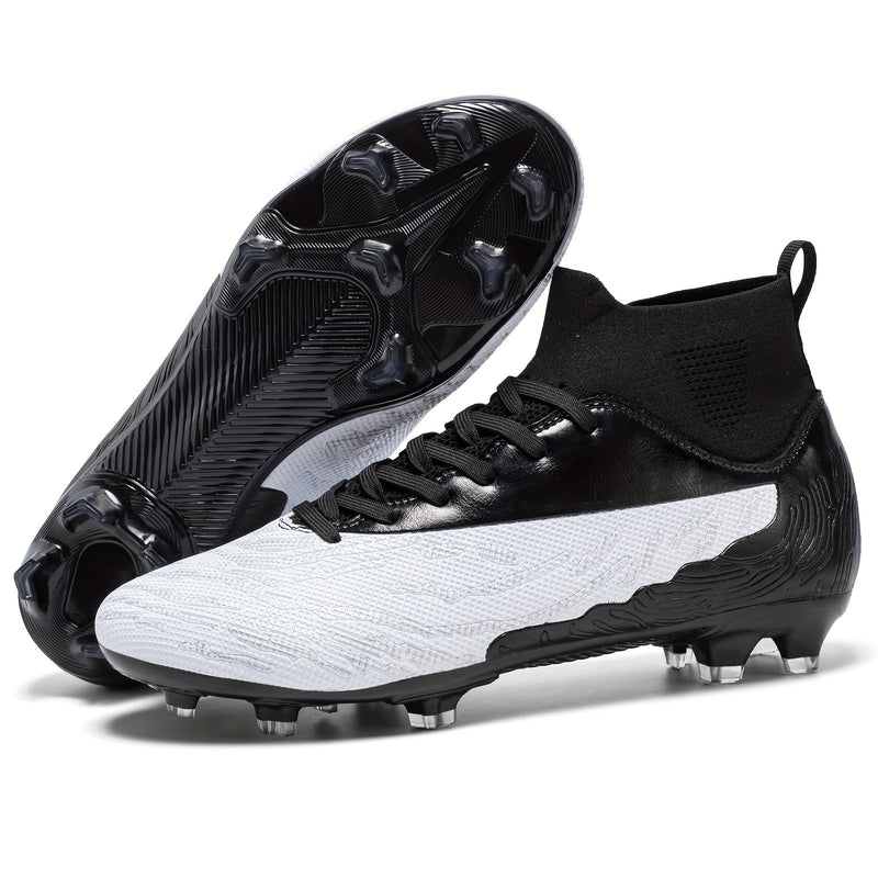 Herren Fußballschuhe | Hohe Knöchel | Grip | Schnürung | Noppen-Schwarz Weiß-39-Luzern Mode