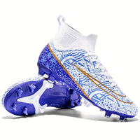 Herren Fußballschuhe | Hohe Knöchel | Grip | Schnürung | Noppen-Weiß Blau-39-Luzern Mode