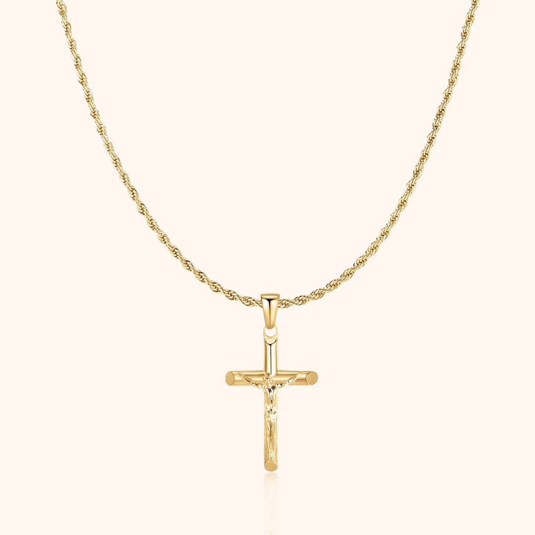 Herren-Halskette mit Kreuz | Glauben Stilvoll Robust Langlebig Silber Gold-Gold-Luzern Mode