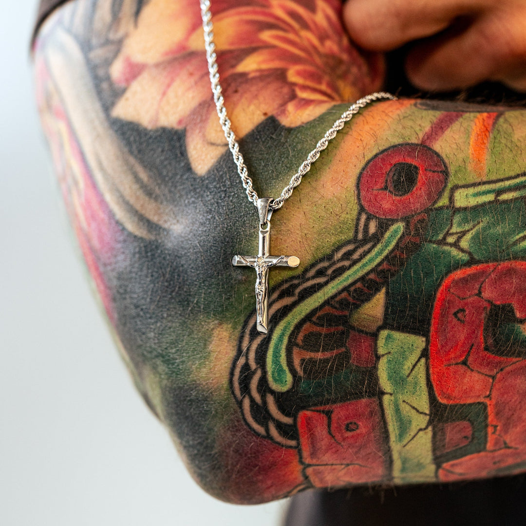 Herren-Halskette mit Kreuz | Glauben Stilvoll Robust Langlebig Silber Gold-Luzern Mode