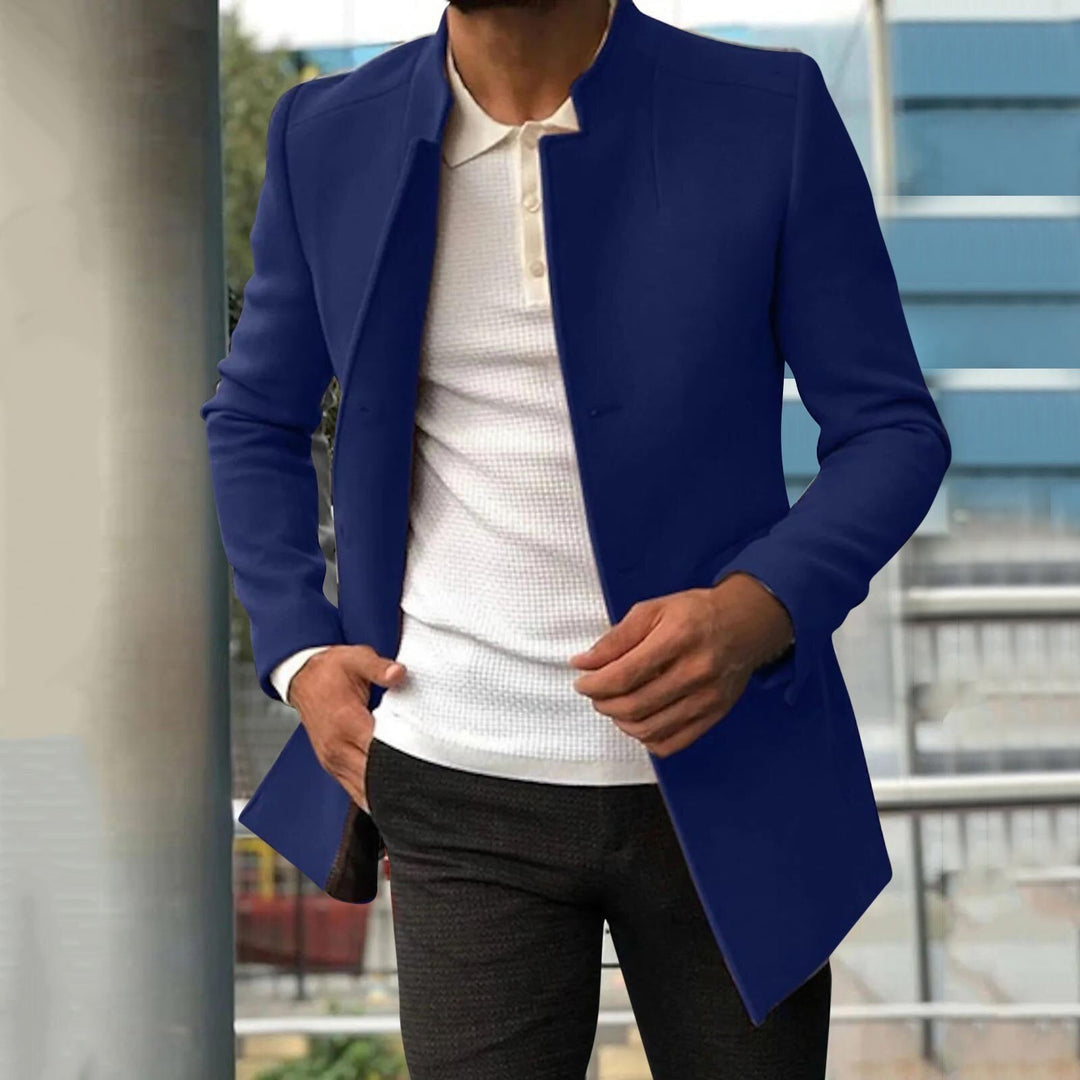 Herrenjacke | Herbst | Winter | Knöpfe | Tweed | Tailliert | Unifarben-Blau-S-Luzern Mode
