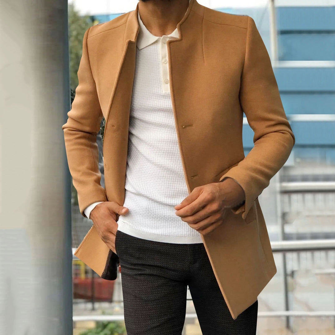 Herrenjacke | Herbst | Winter | Knöpfe | Tweed | Tailliert | Unifarben-Braun-S-Luzern Mode