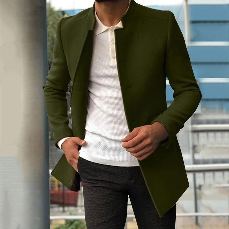 Herrenjacke | Herbst | Winter | Knöpfe | Tweed | Tailliert | Unifarben-Dunkelgrün-S-Luzern Mode