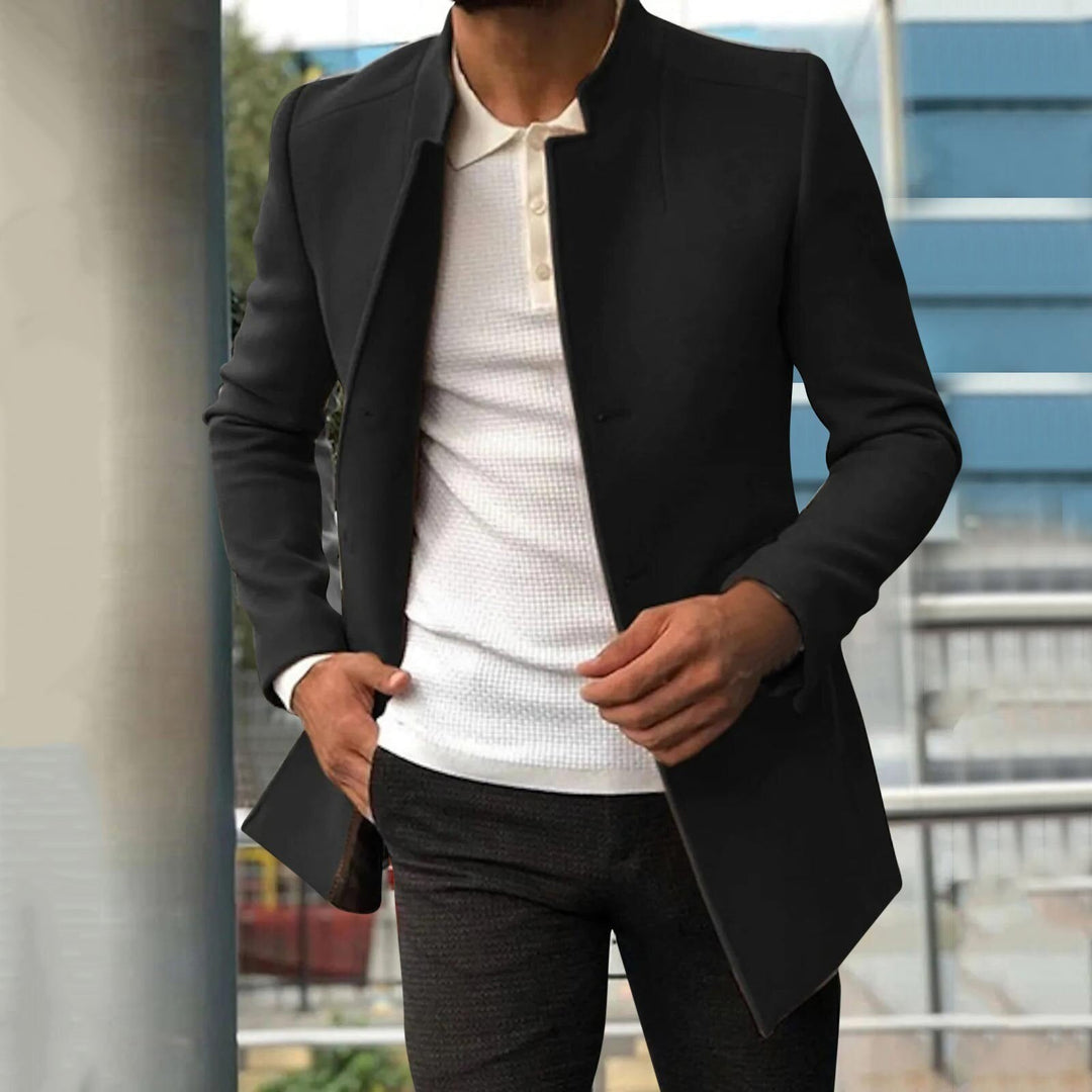 Herrenjacke | Herbst | Winter | Knöpfe | Tweed | Tailliert | Unifarben-Schwarz-S-Luzern Mode