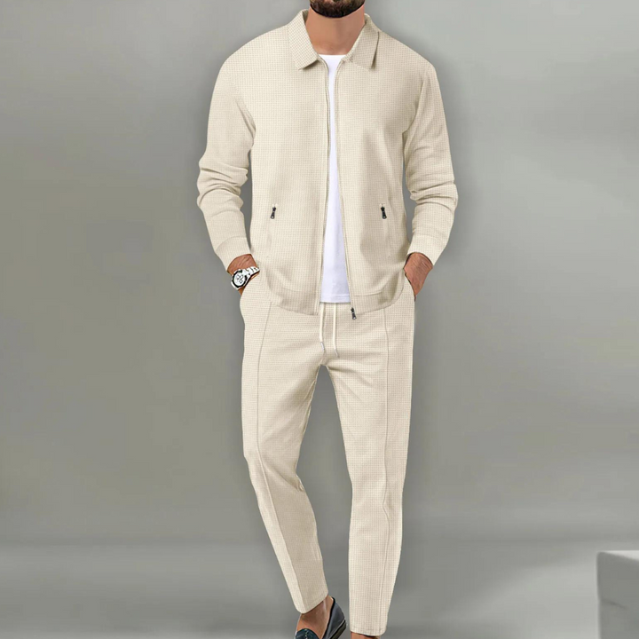 Herren Anzug Set: Stilvolle Jacke und Hose Kombination-Beige-S-Luzern Mode