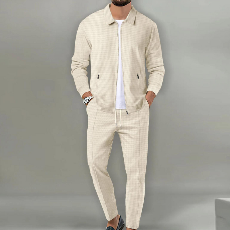 Herren Anzug Set: Stilvolle Jacke und Hose Kombination-Beige-S-Luzern Mode