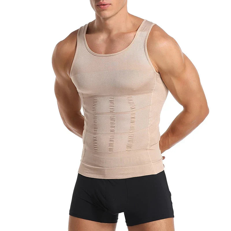 Herren Kompressions Unterhemd | Einfarbig | Atmungsaktiv | Nahtlos-Beige-S-Luzern Mode