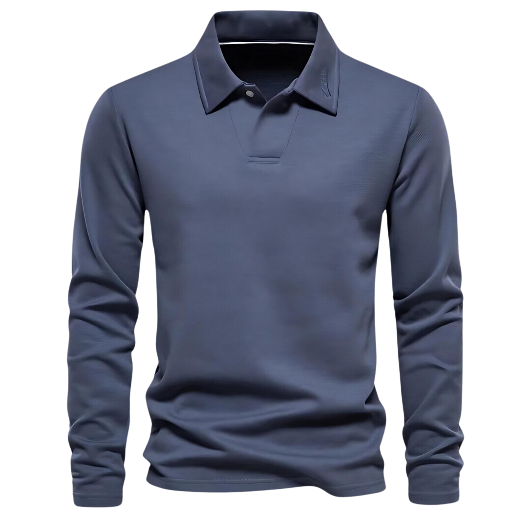 Herren Langarm Poloshirt für Business und Freizeit-Blau-S-Luzern Mode