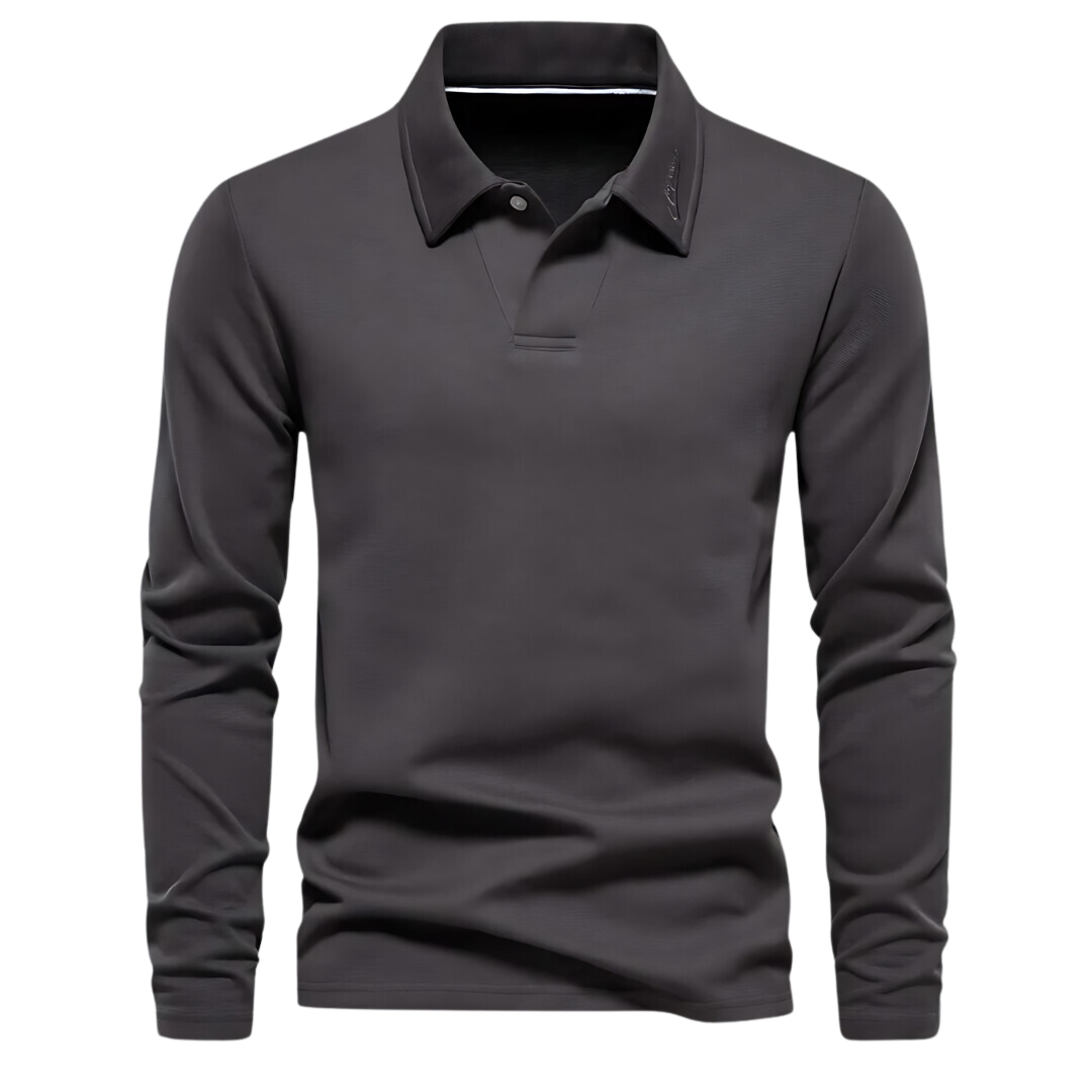 Herren Langarm Poloshirt für Business und Freizeit-Dunkelgrau-S-Luzern Mode