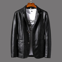 Herren Blazer | Lammleder | Einfarbig | Zwei Knopf Frontverschluss-Schwarz-S-Luzern Mode