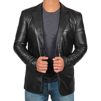 Herren Blazer | Lammleder | Einfarbig | Zwei Knopf Frontverschluss-Luzern Mode