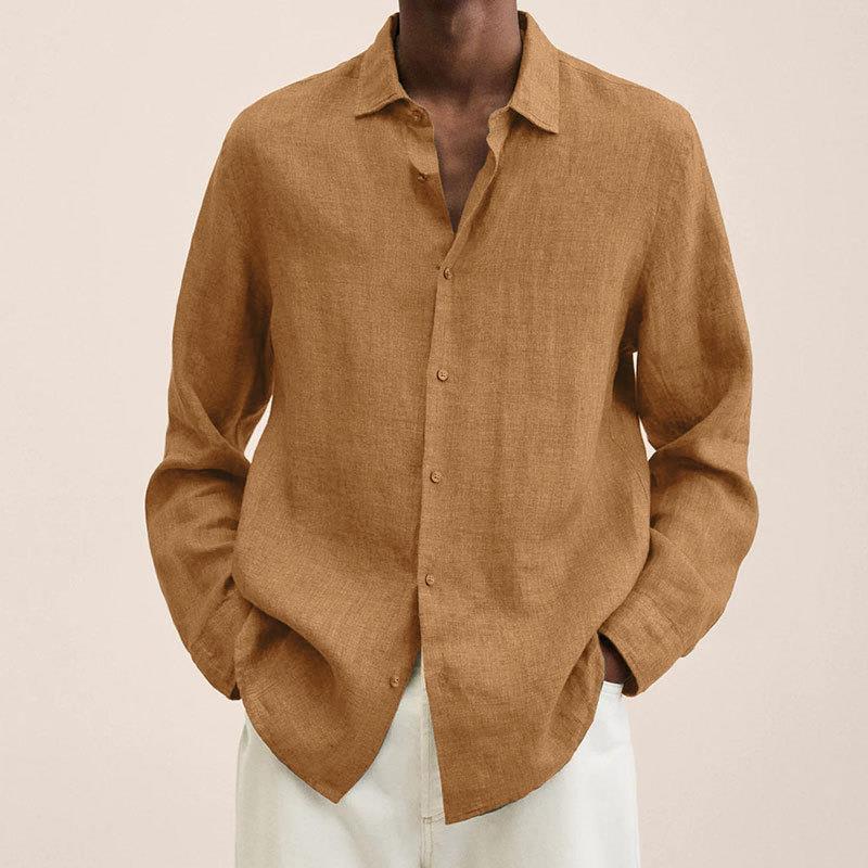 Leinenhemd Herren langarm | Sommer | Atmungsaktiv | Locker | Zeitlos | Alltag-Beige-M-Luzern Mode