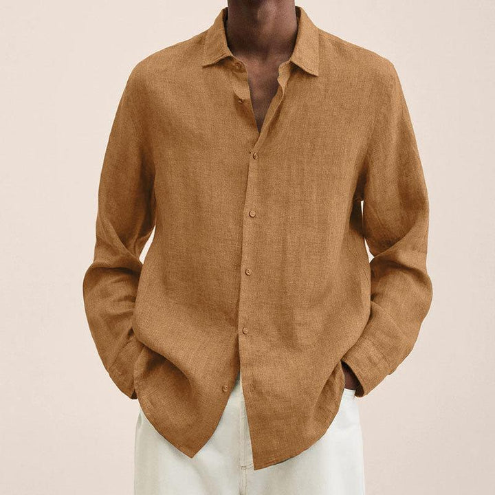 Leinenhemd Herren langarm | Sommer | Atmungsaktiv | Locker | Zeitlos | Alltag-Beige-M-Luzern Mode